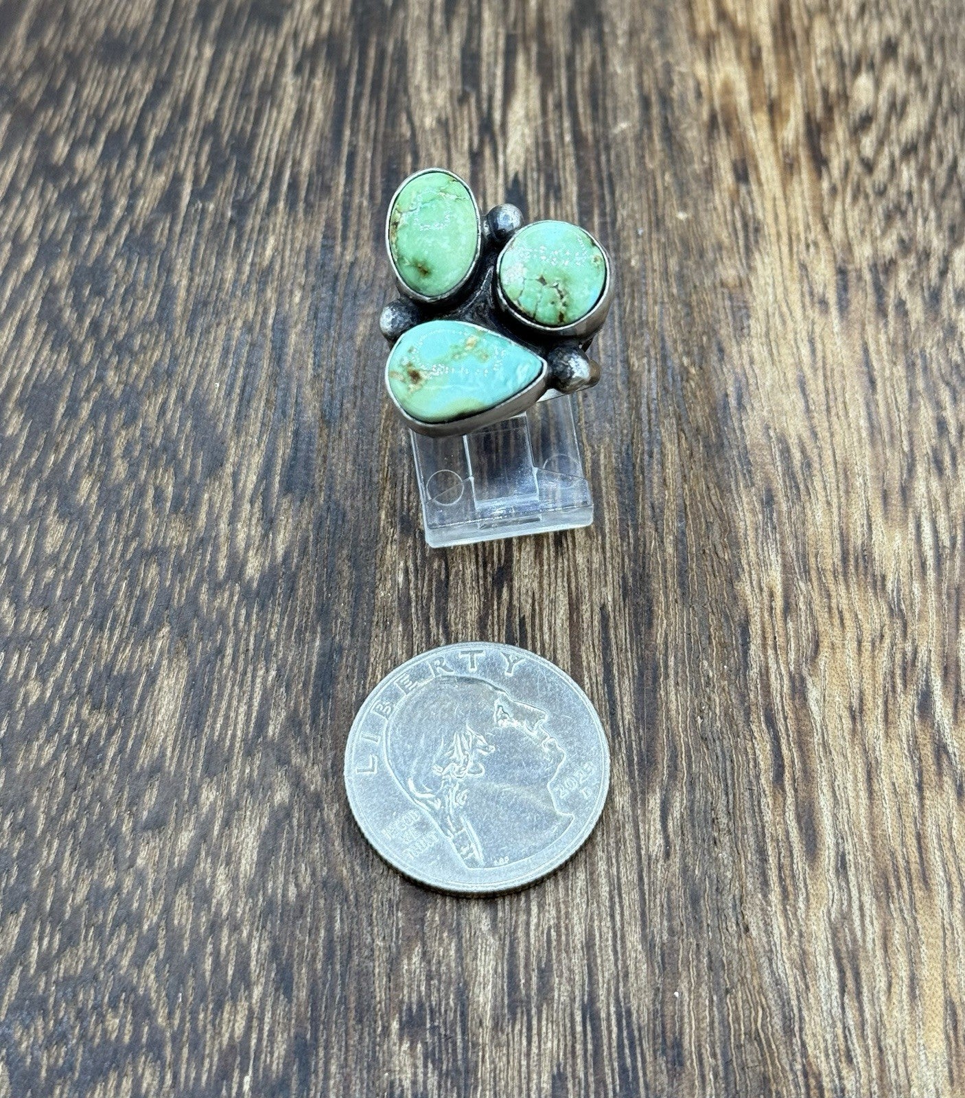 Navajo Handmade Sterling Silver Sonoran Gold Turquoise Cluster Ring Size 7