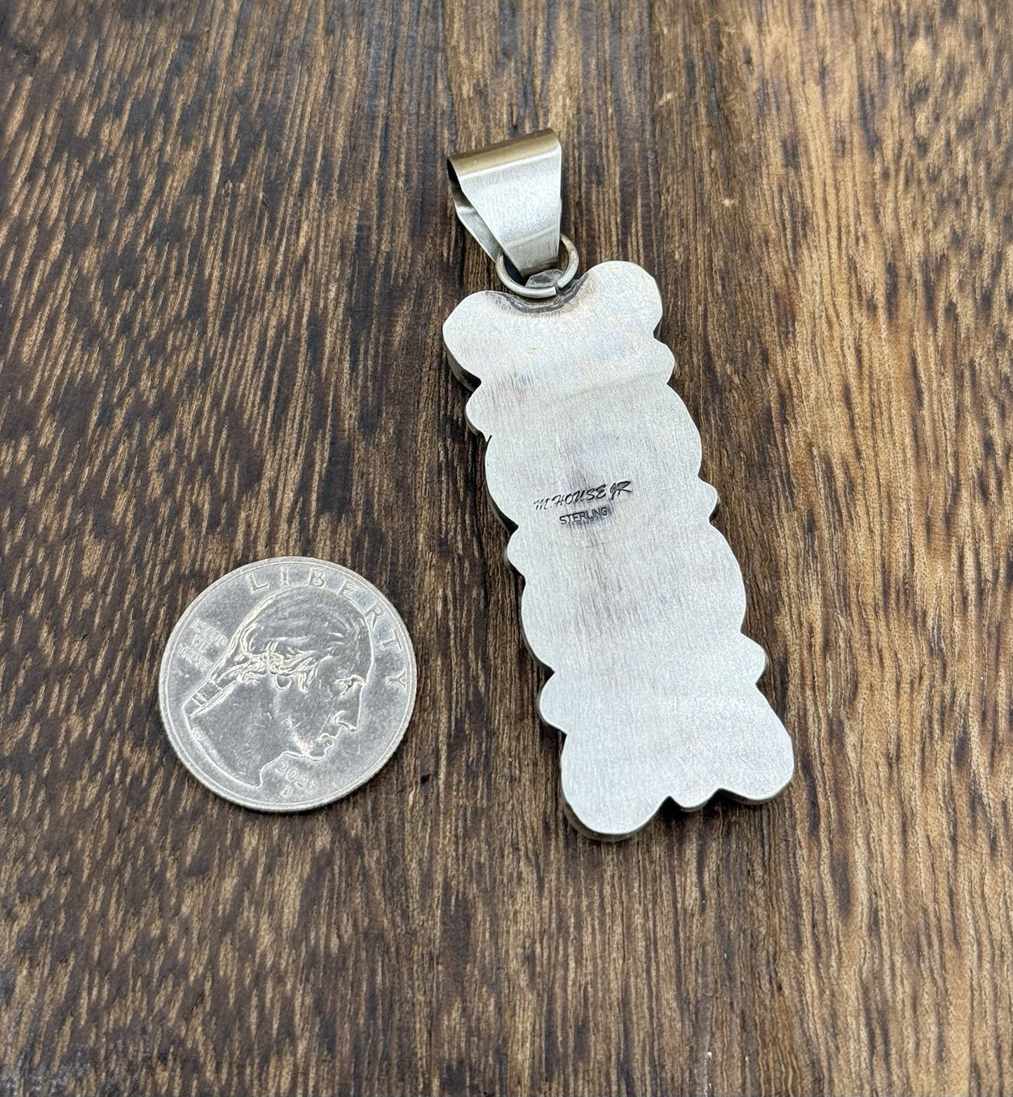 Native Navajo Handmade Sterling Silver Kingman Turquoise Cluster Drop Pendant