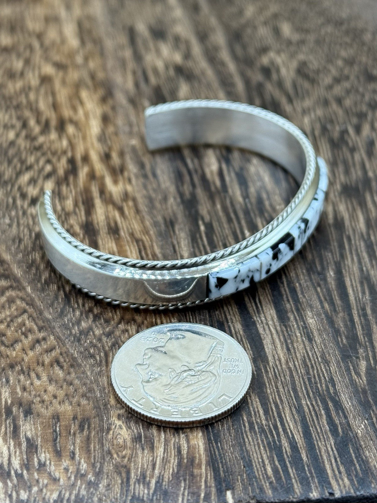 Navajo Handmade Sterling Silver White Buffalo Inlay Cuff Bracelet Francis Yazzie