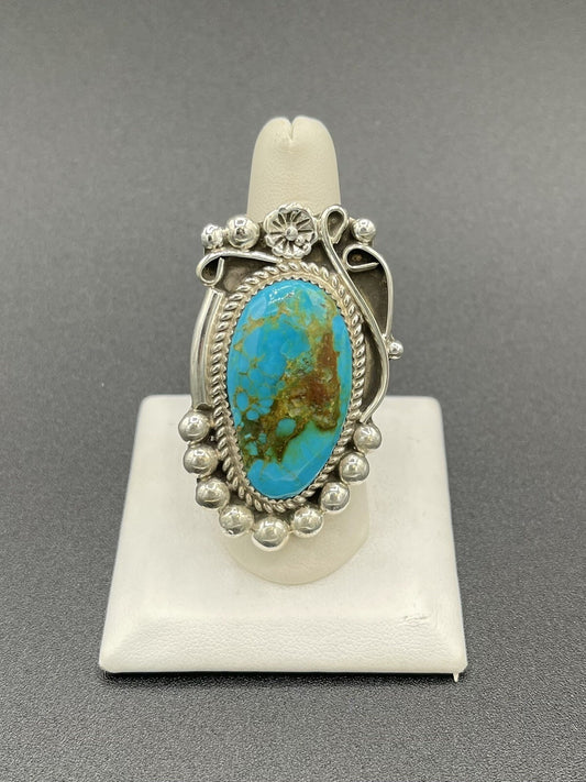 Native American Silver Navajo Handmade Turquoise Adjustable Ring Size 6-11