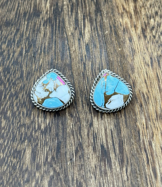Native Navajo Handmade Sterling Silver Cotton Candy Dahlia Stud Earrings