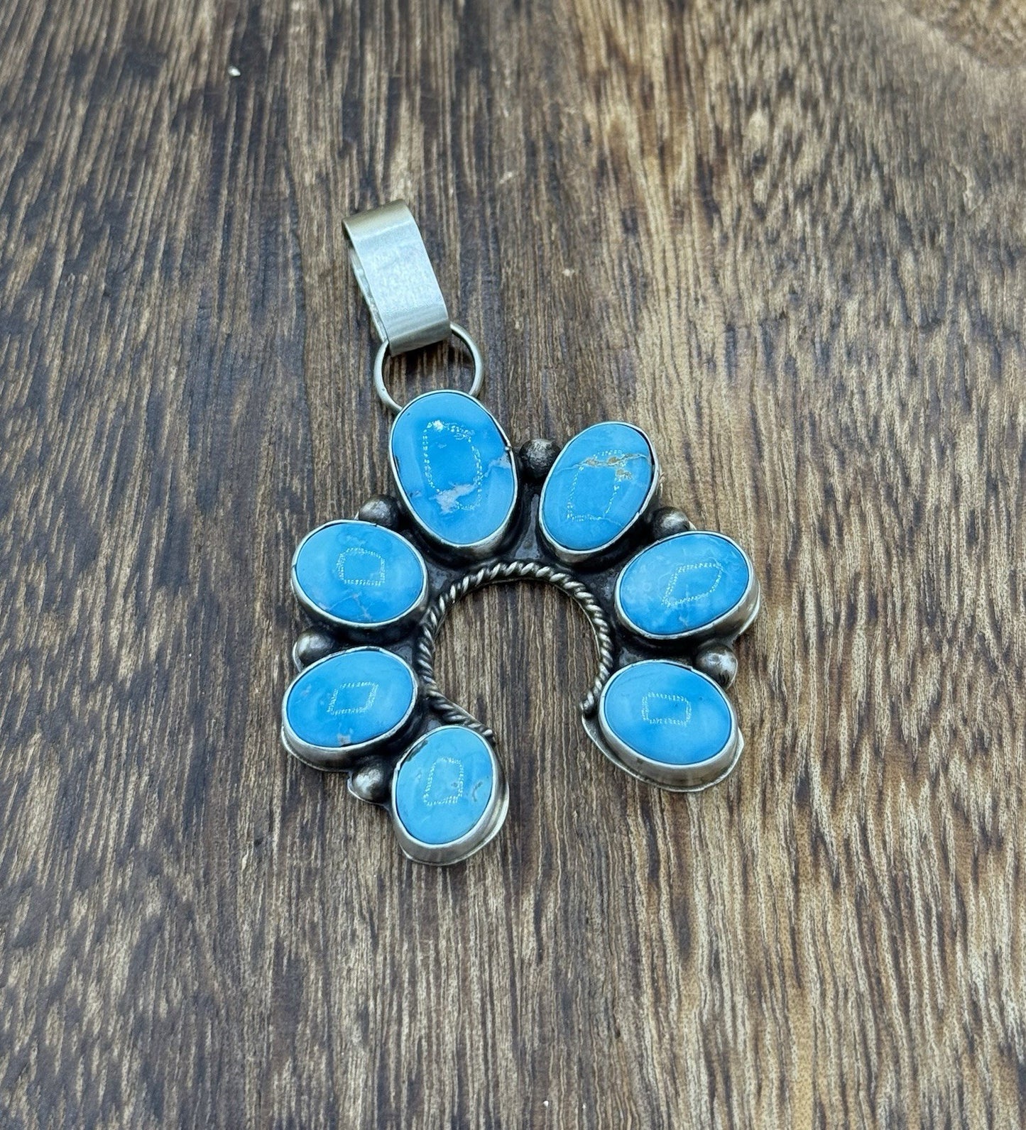 Native Navajo Handmade Sterling Silver Blue Ridge Turquoise Cluster Naja Pendant