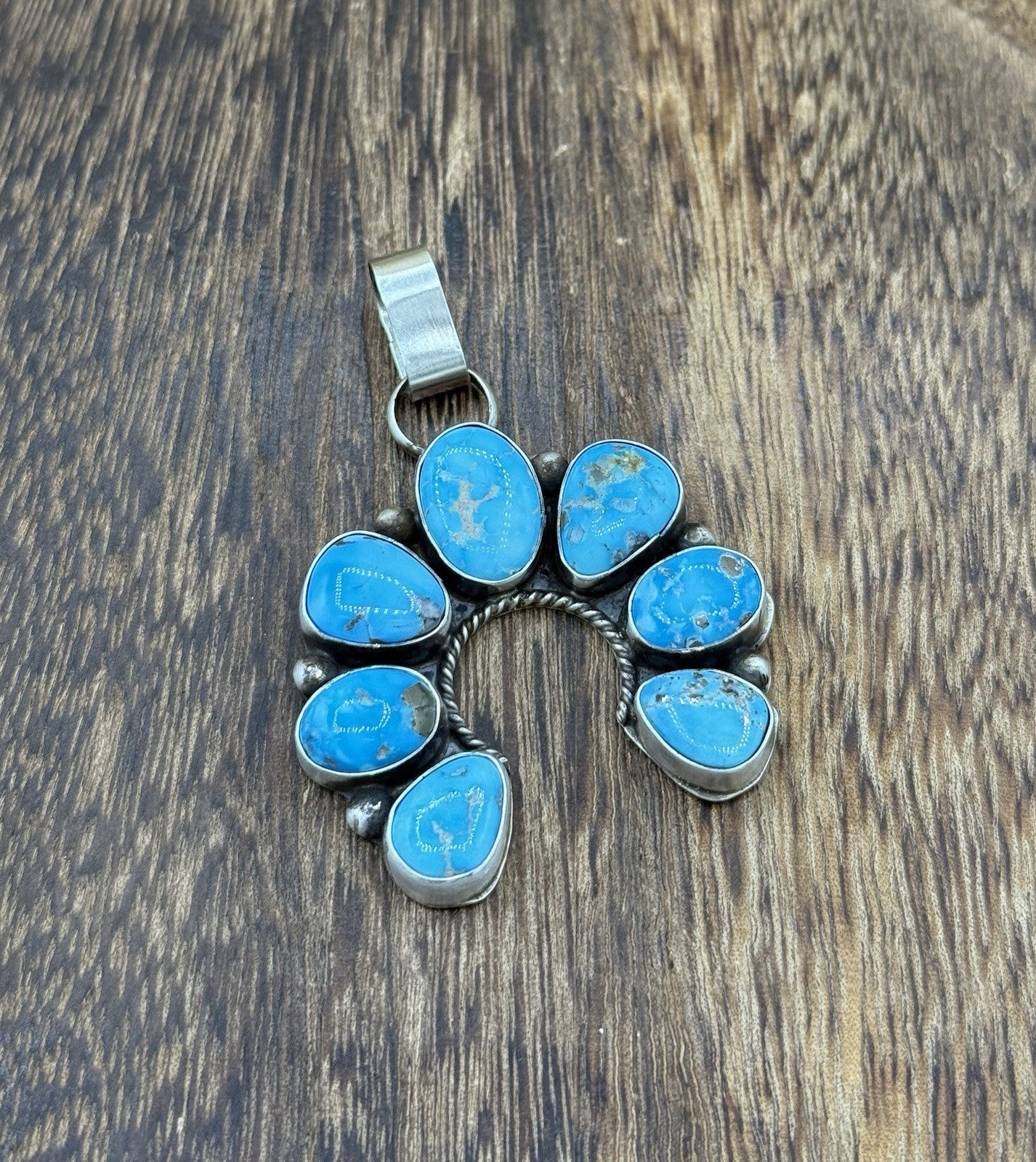 Native Navajo Handmade Sterling Silver Blue Ridge Turquoise Cluster Naja Pendant