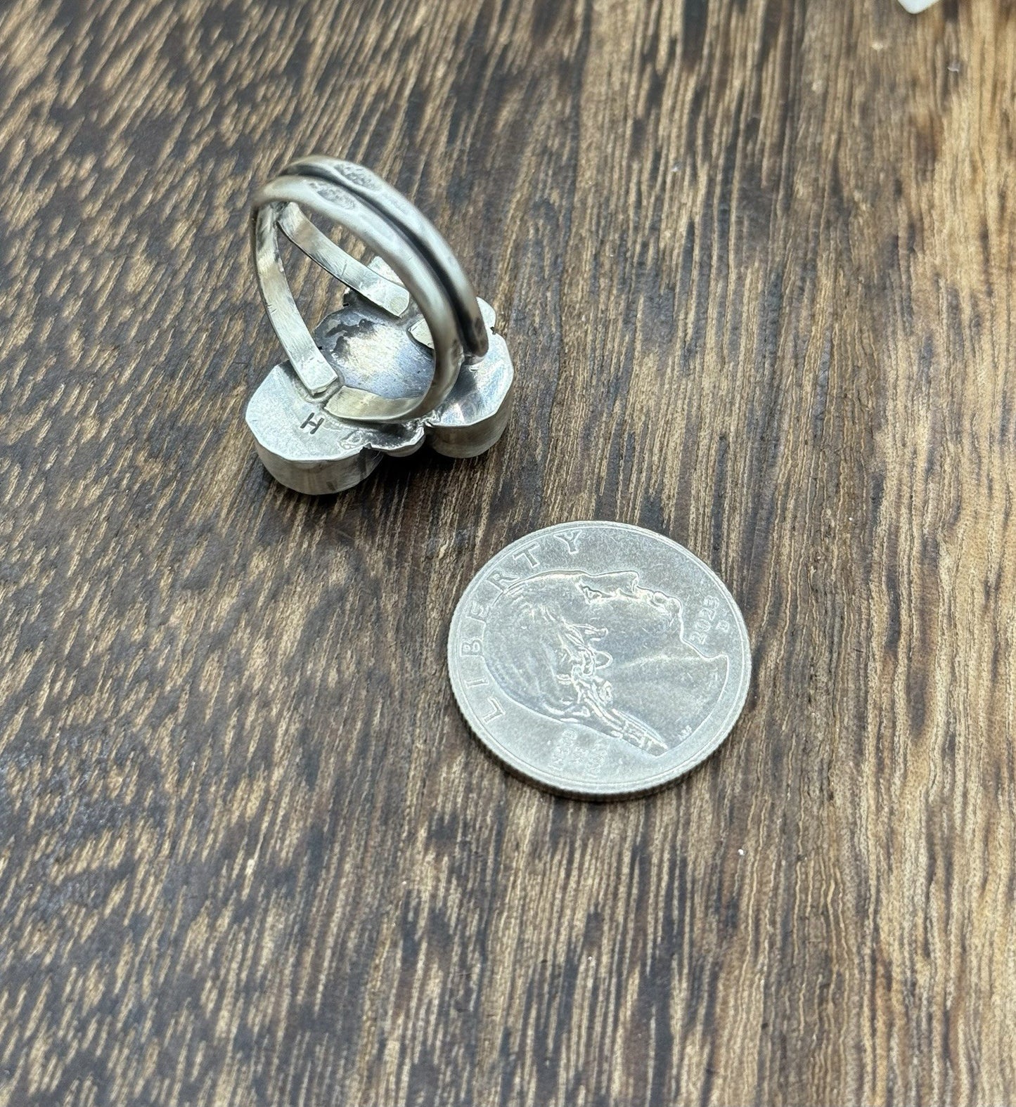 Navajo Handmade Sterling Silver Sonoran Gold Turquoise Cluster Ring Size 9