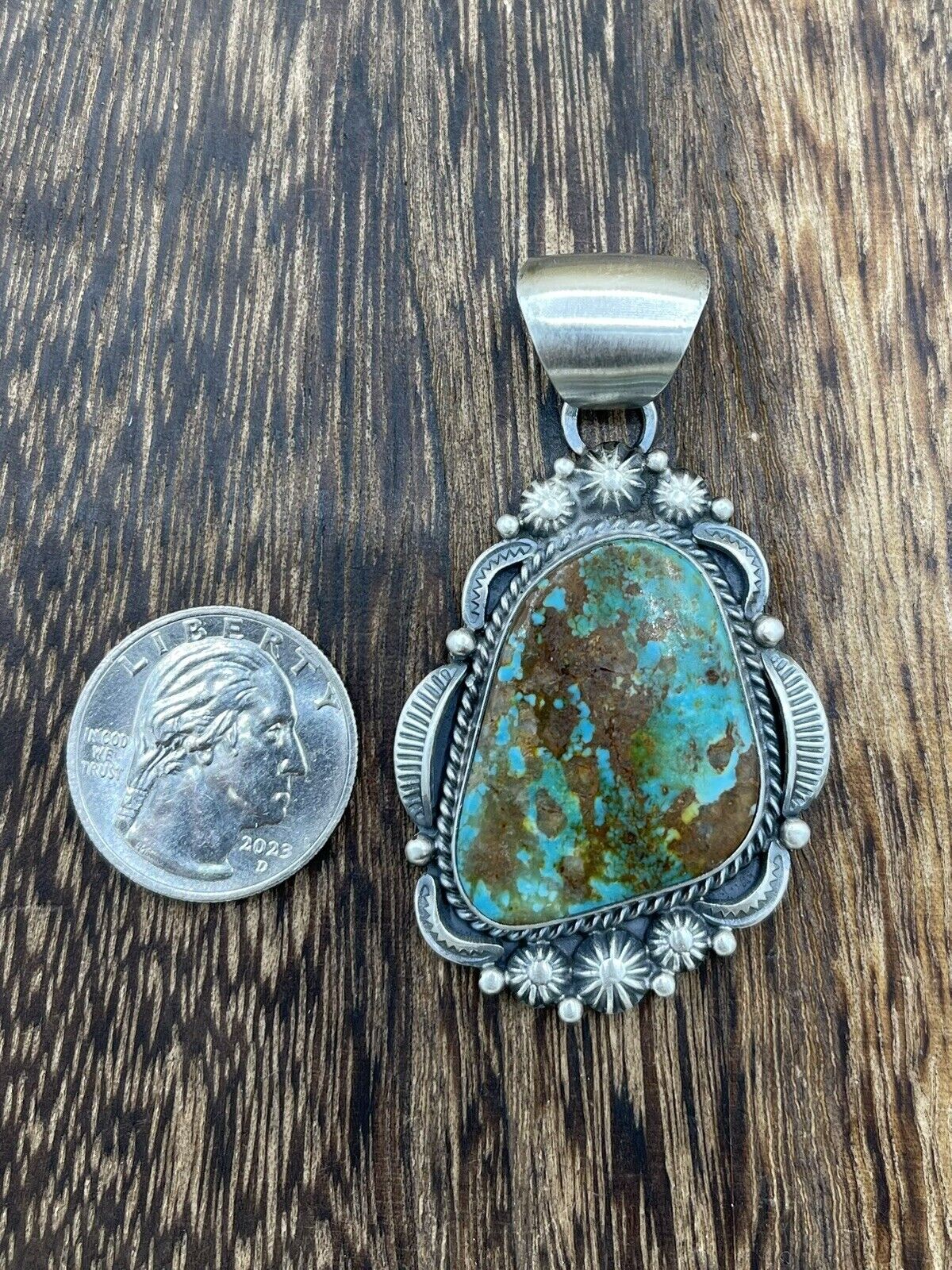 Native American Sterling Silver Navajo Handmade Royston Turquoise Pendant