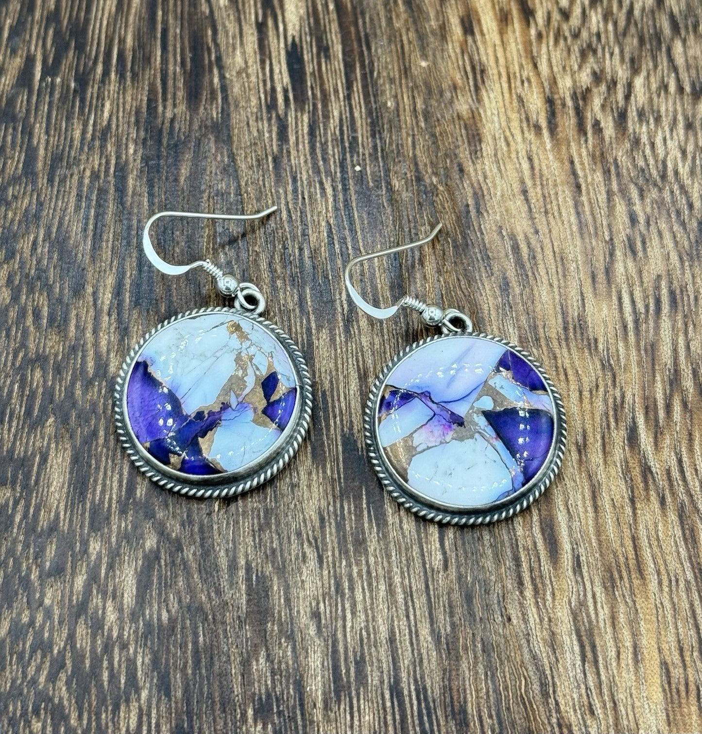 Navajo Handmade Sterling Silver Violet Rose Dahlia Dangle Drop Earrings Byron B.