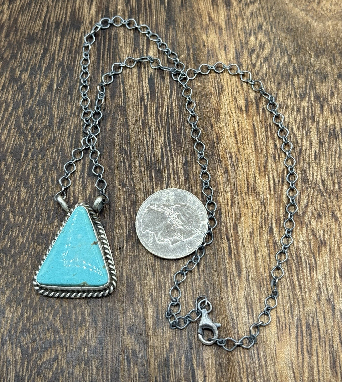 Native Navajo Handmade Sterling Silver Kingman Turquoise Bar Necklace 18”