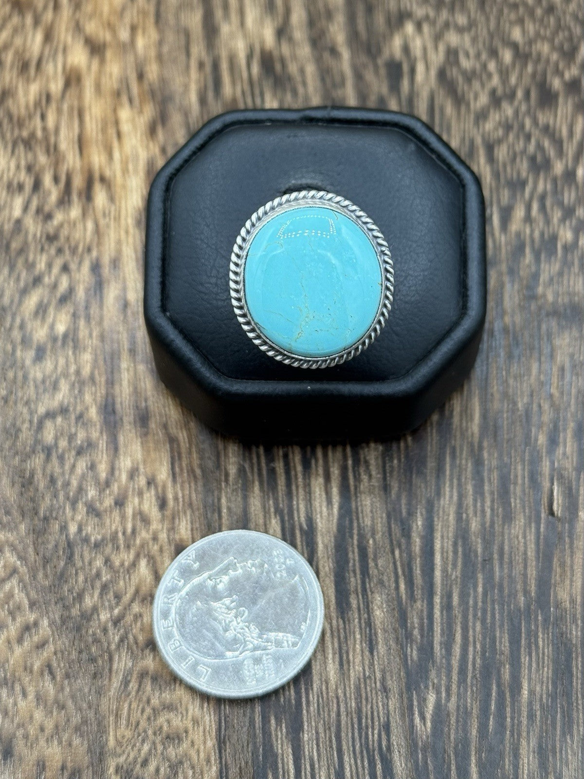 Navajo Handmade Sterling Silver Blue Glacier Turquoise Adjustable Ring Sz 7 - 10