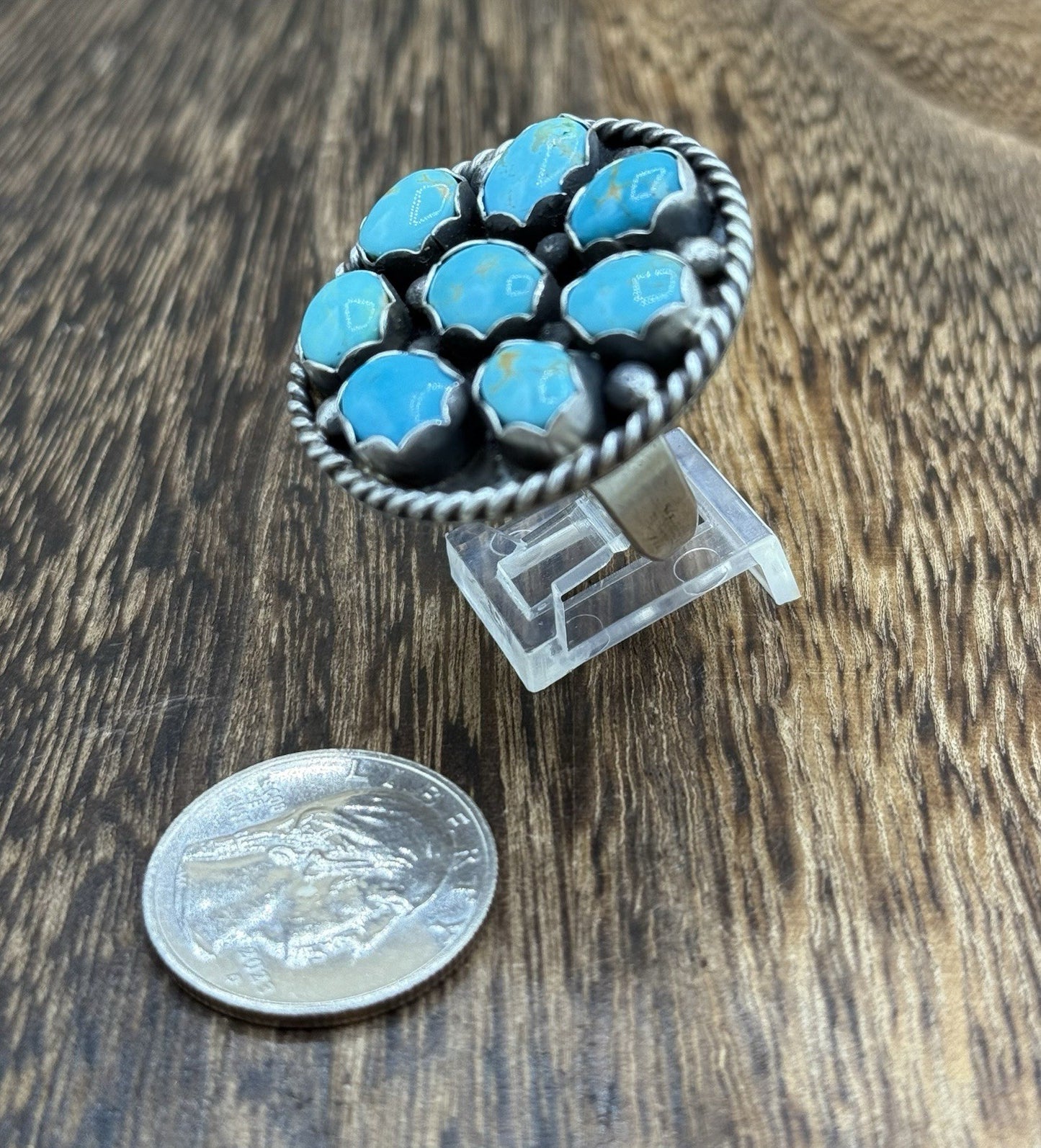 Navajo Handmade Sterling Silver Kingman Turquoise Adjustable Ring Size 7 To 9