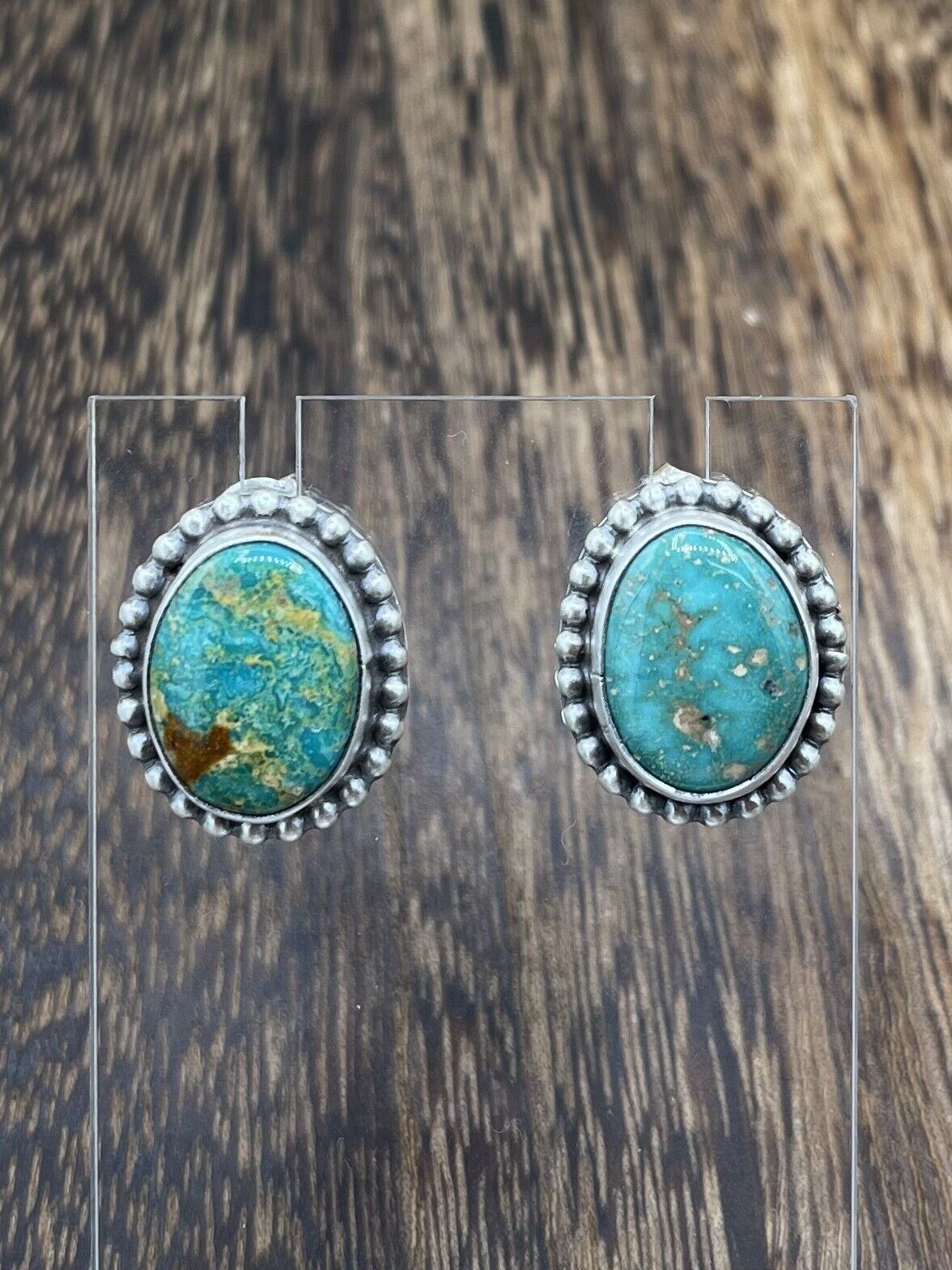 Native American Navajo Handmade Silver Sonoran Turquoise Post Stud Earrings