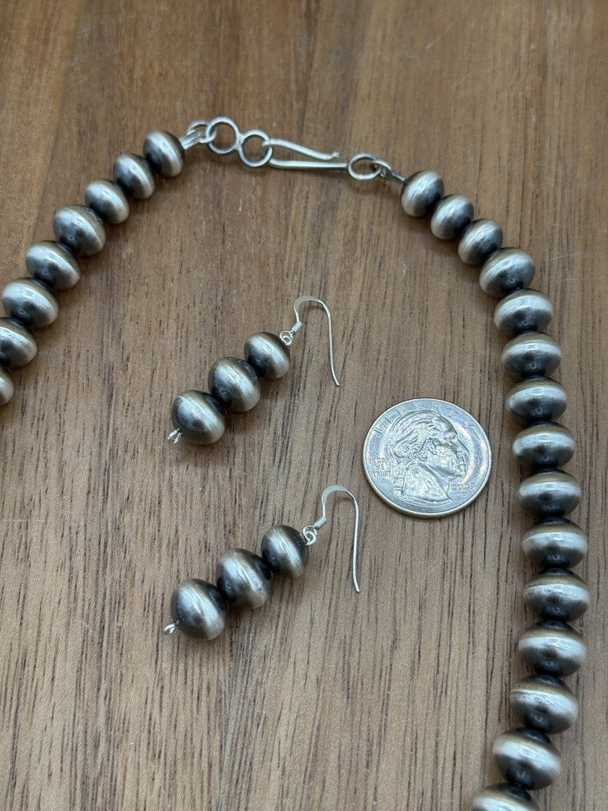 Authentic Navajo Handmade Old Look Navajo Pearl Bead Necklace Set 18” 10mm