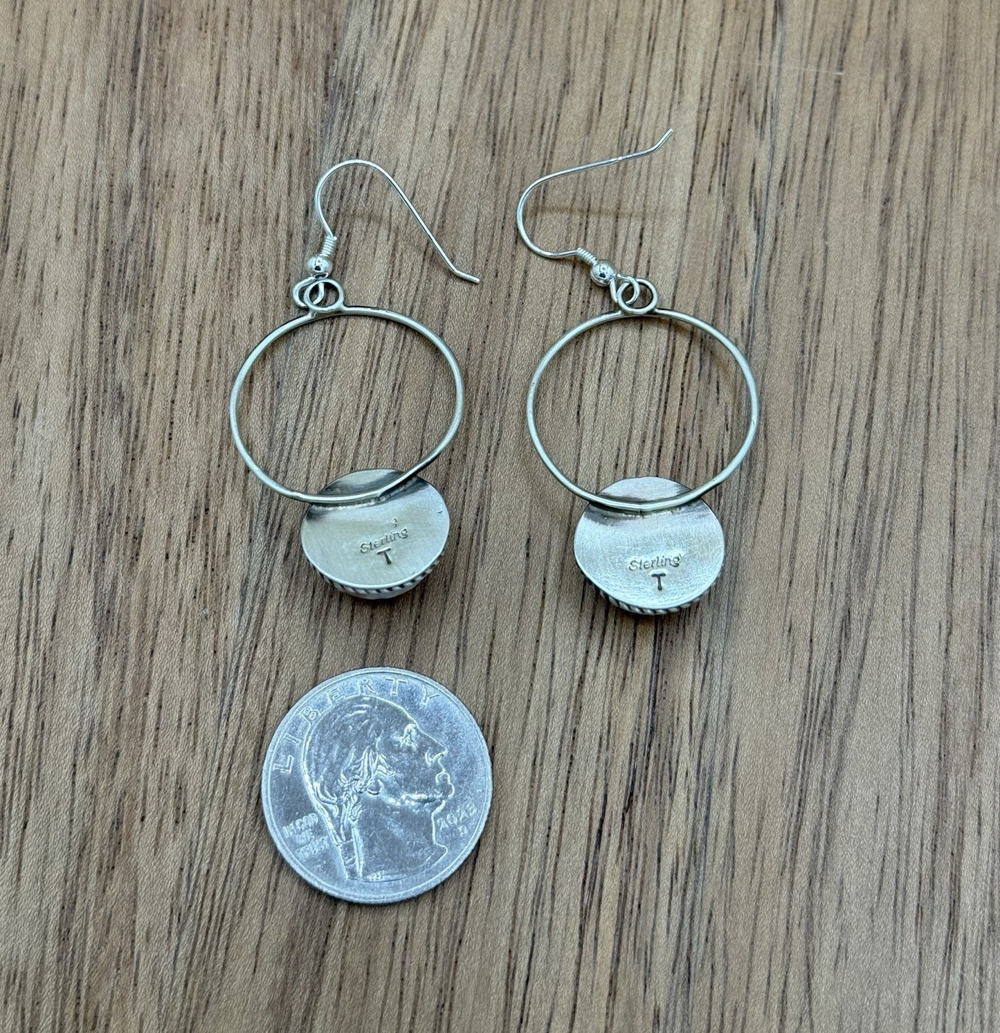 Navajo Handmade Sterling Silver Red Spiny Oyster Shell Hoop Dangle Drop Earrings