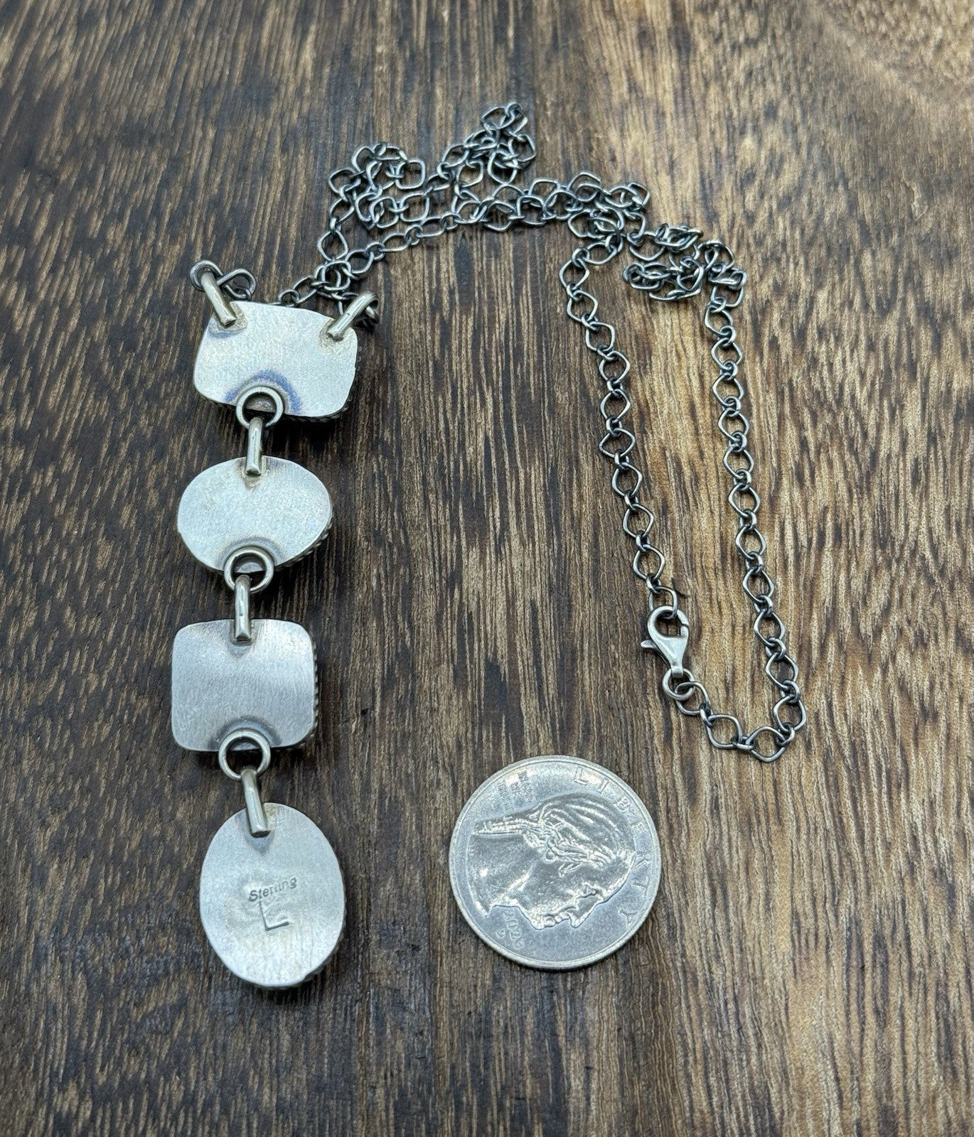 Navajo Handmade Sterling Silver Multi Color Mixed Stone Lariat Necklace 18”