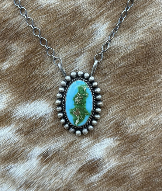 Native Navajo Handmade Sterling Silver Sonoran Gold Turquoise Necklace 18” Large