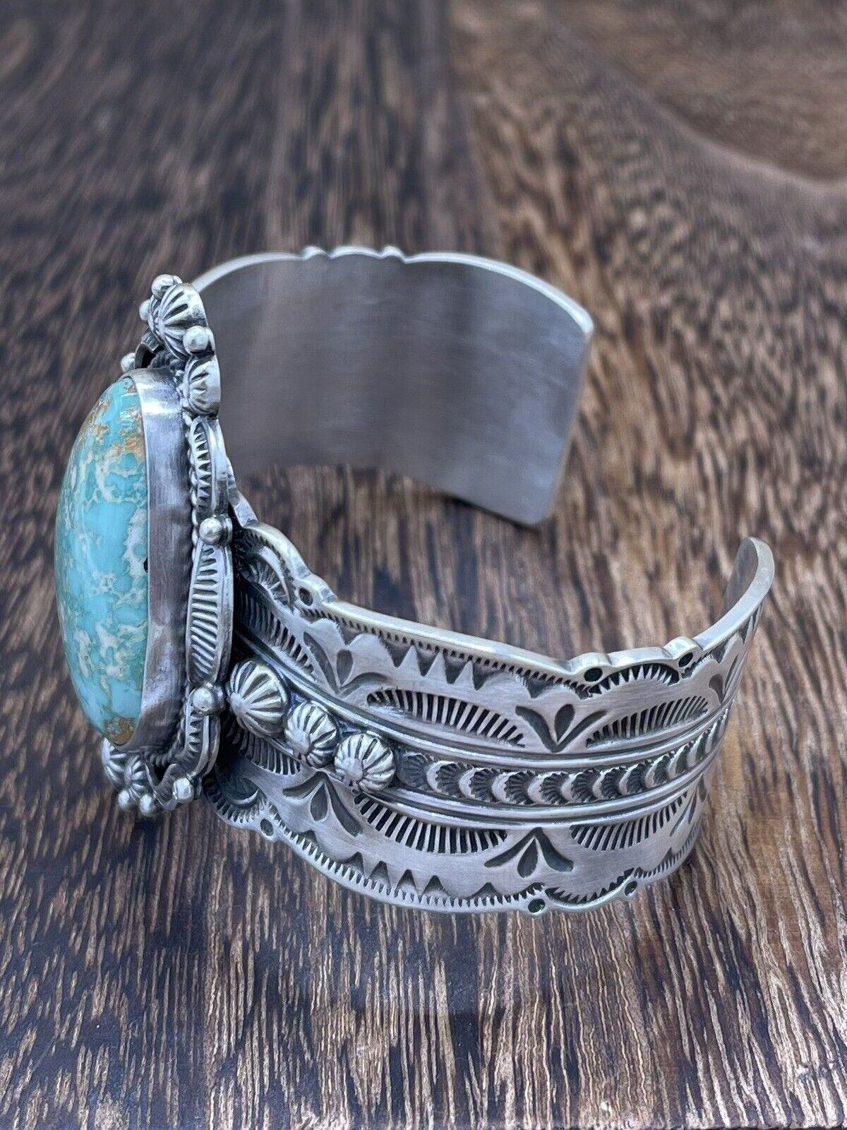 Native American Navajo Handmade Silver Royston Turquoise Cuff Bracelet Bennie R.