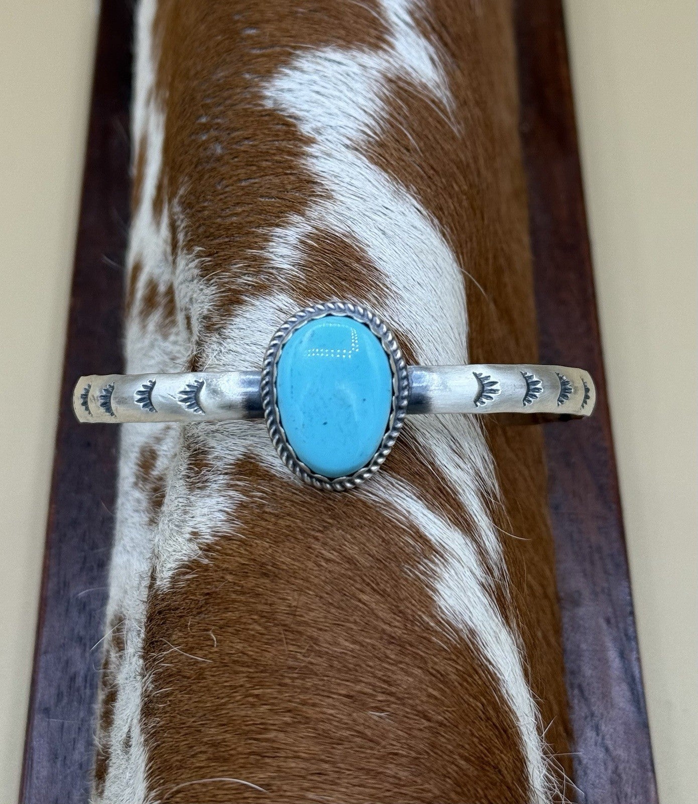 Native Navajo Handmade Sterling Silver Kingman Turquoise Stacker Cuff Bracelet