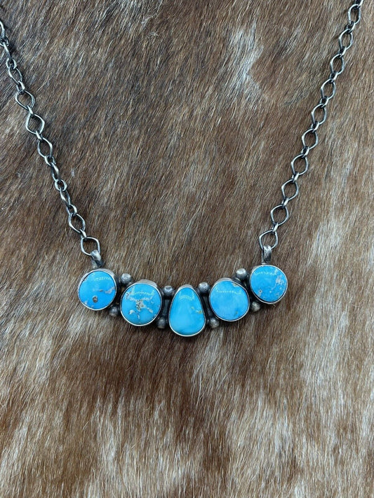 Native American Navajo Handmade Silver Sonoran Bella Turquoise Bar Necklace 18”