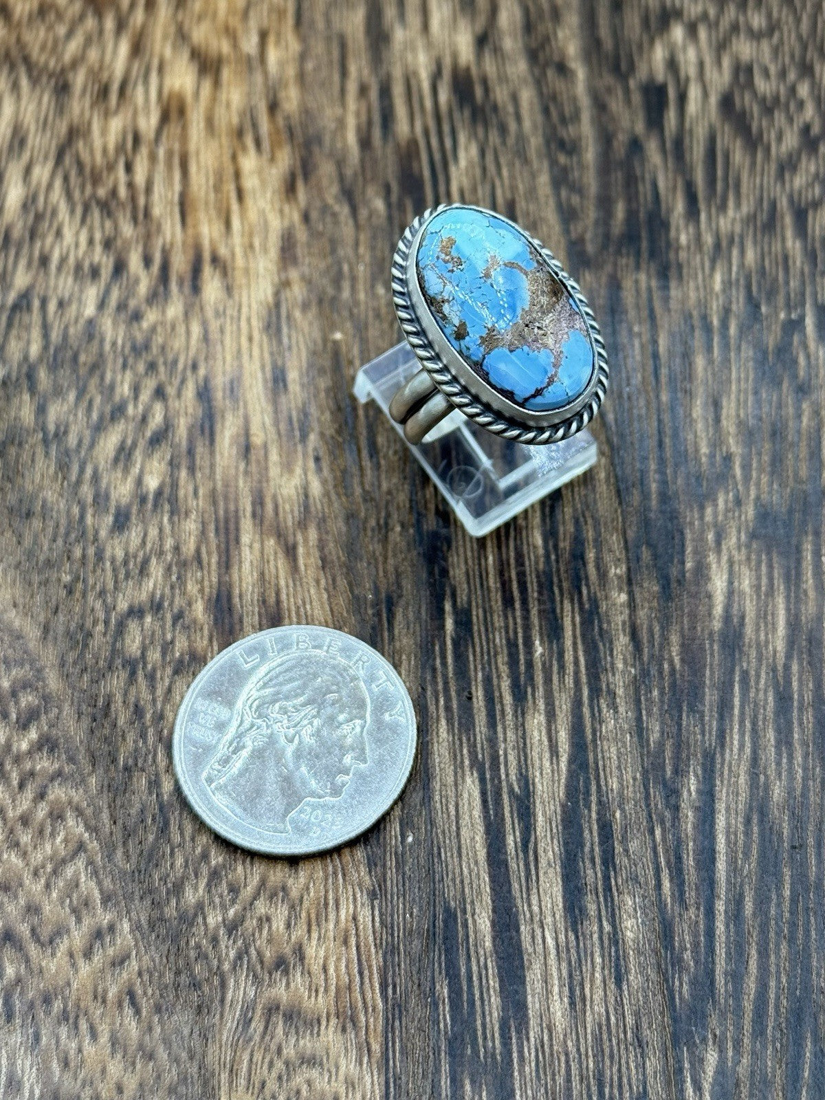 Navajo Handmade Sterling Silver Golden Hills Turquoise Adjustable Ring Size 7-10
