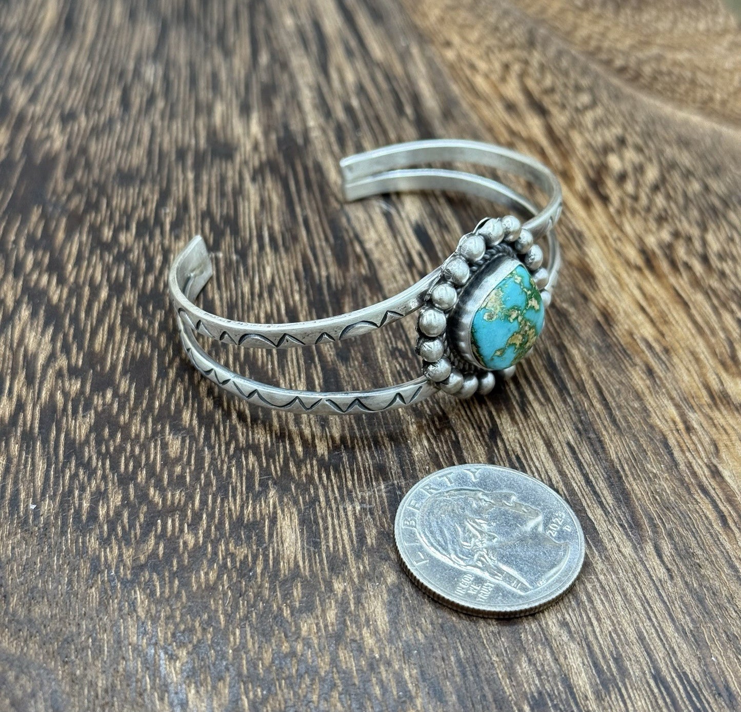 Native Navajo Handmade Sterling Silver Sonoran Gold Turquoise Cuff Bracelet