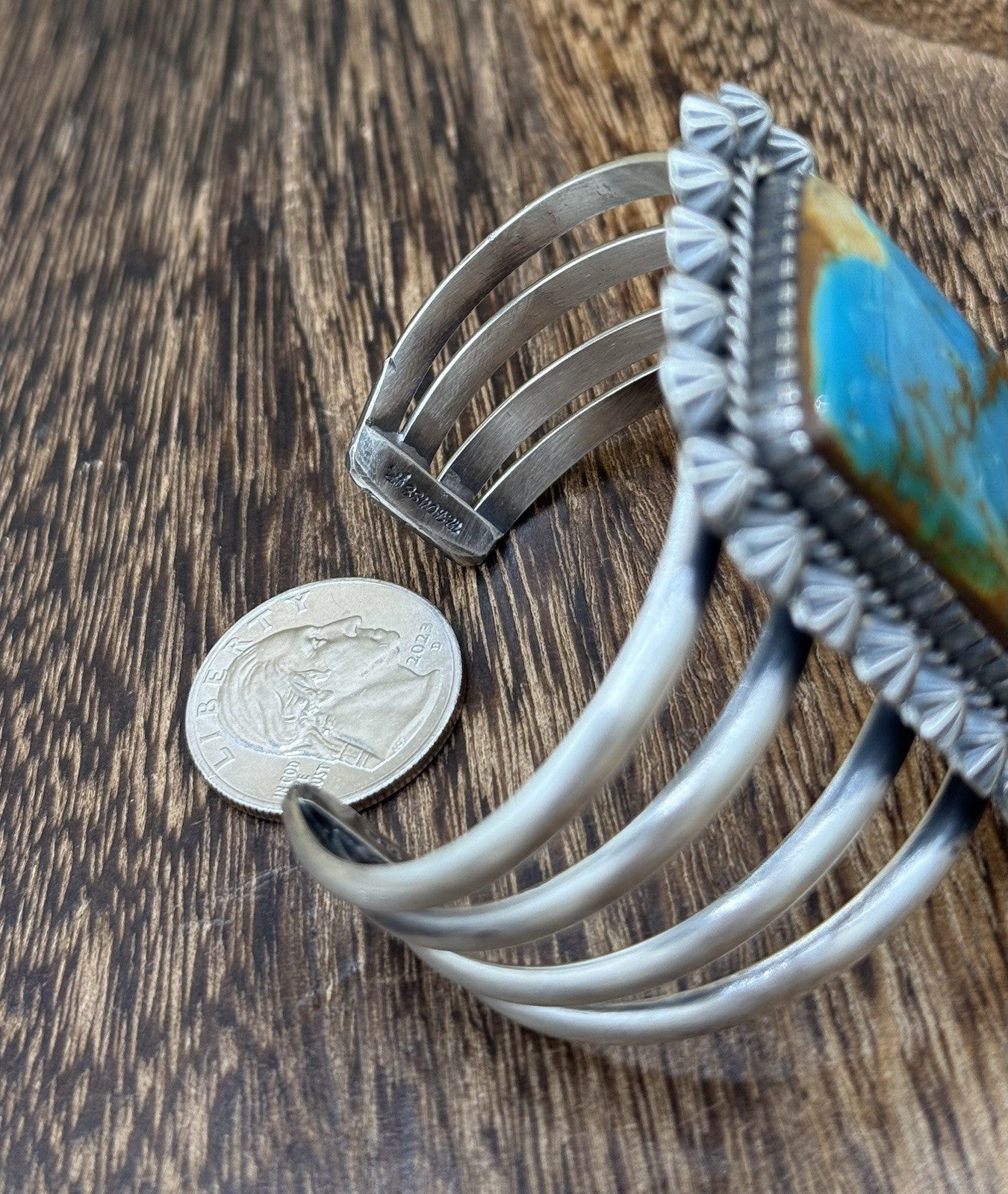 Native Navajo Handmade Sterling Silver Royston Turquoise Old Look Cuff Bracelet