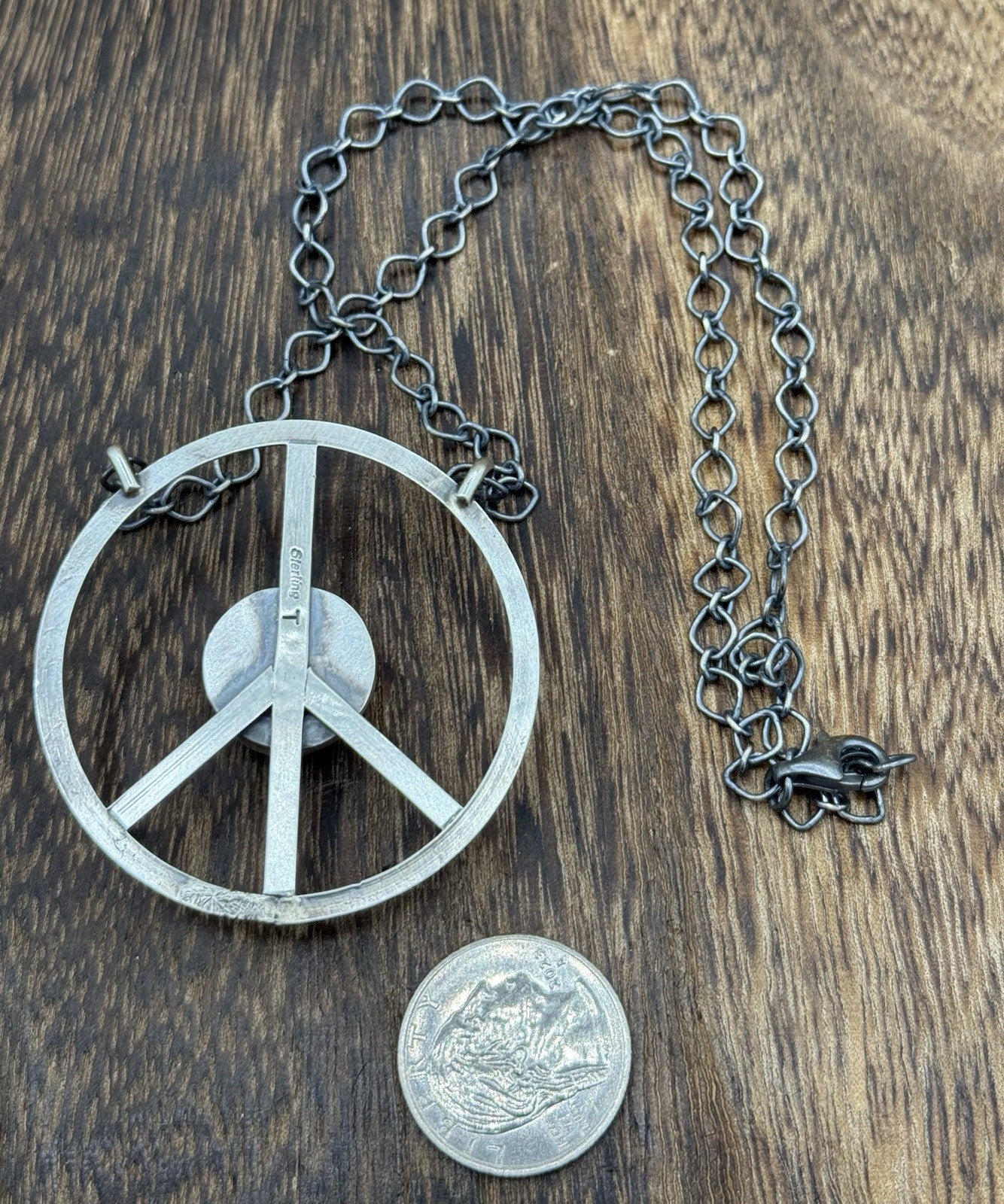 Navajo handmade Sterling Silver Spiny Oyster Shell Peace Hippie Necklace 18”