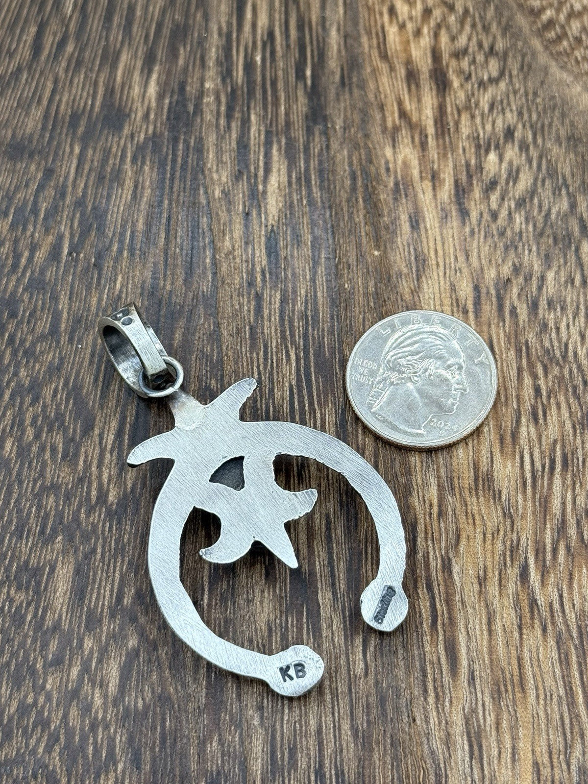 Navajo Handmade Sterling Silver Old Look Golden Hills Turquoise Naja Pendant