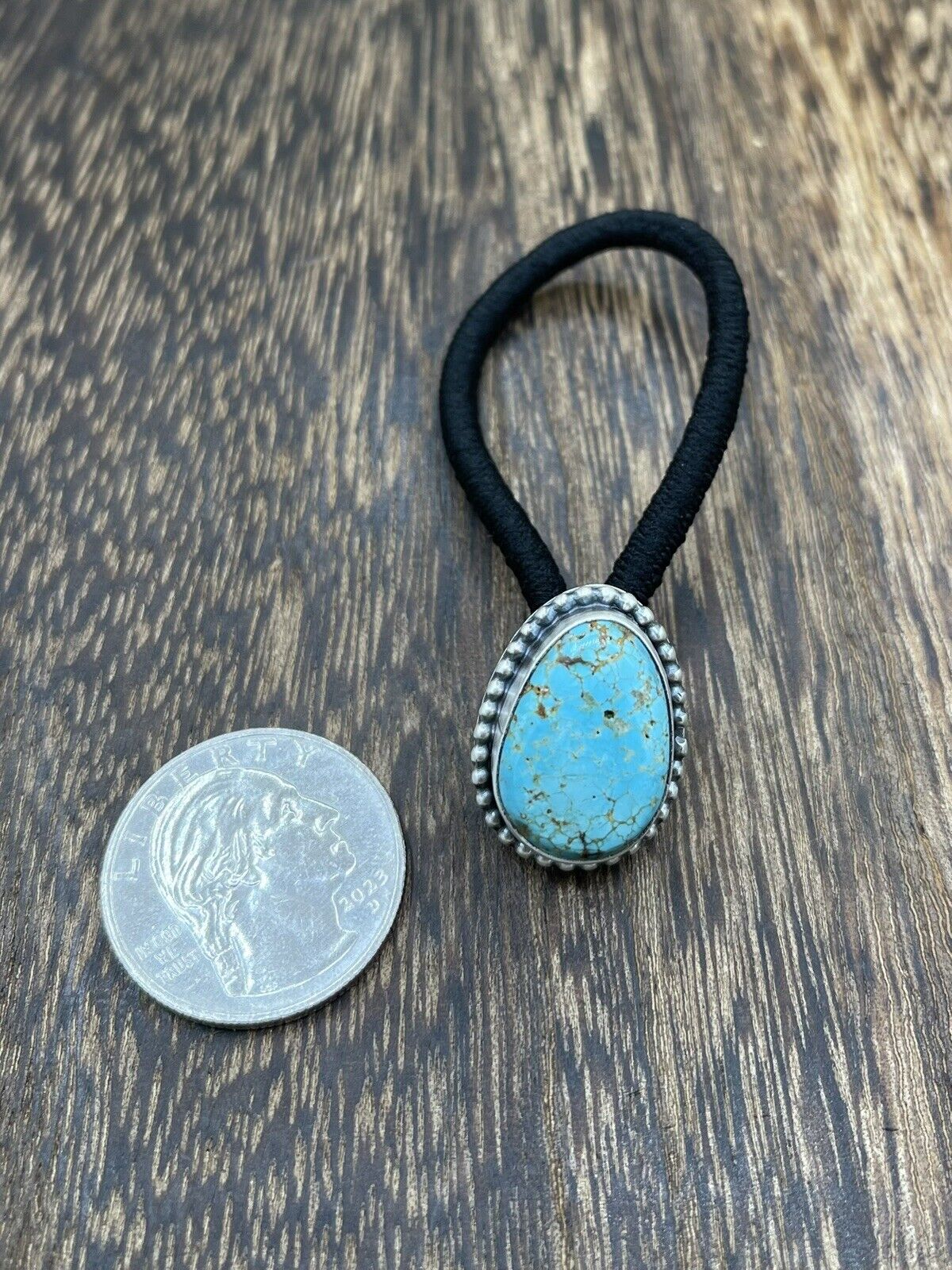 Native American Navajo Handmade Sterling Silver Turquoise Hair Tie Scott Skeets