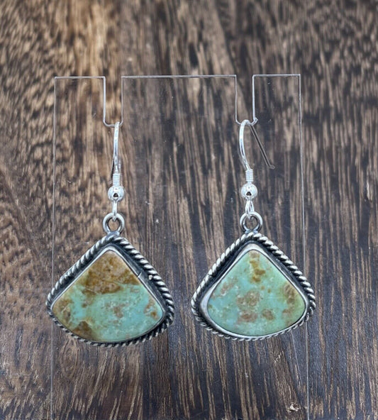 Navajo Handmade Sterling Silver Sonoran Turquoise Dangle Earrings By Byron Begay