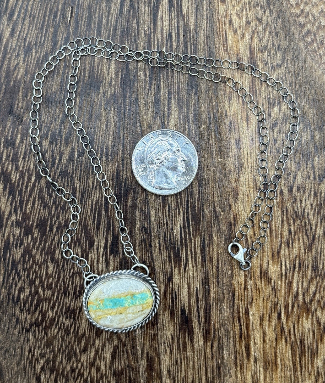 Native Navajo Handmade Sterling Silver Boulder Turquoise Bar Necklace 18”