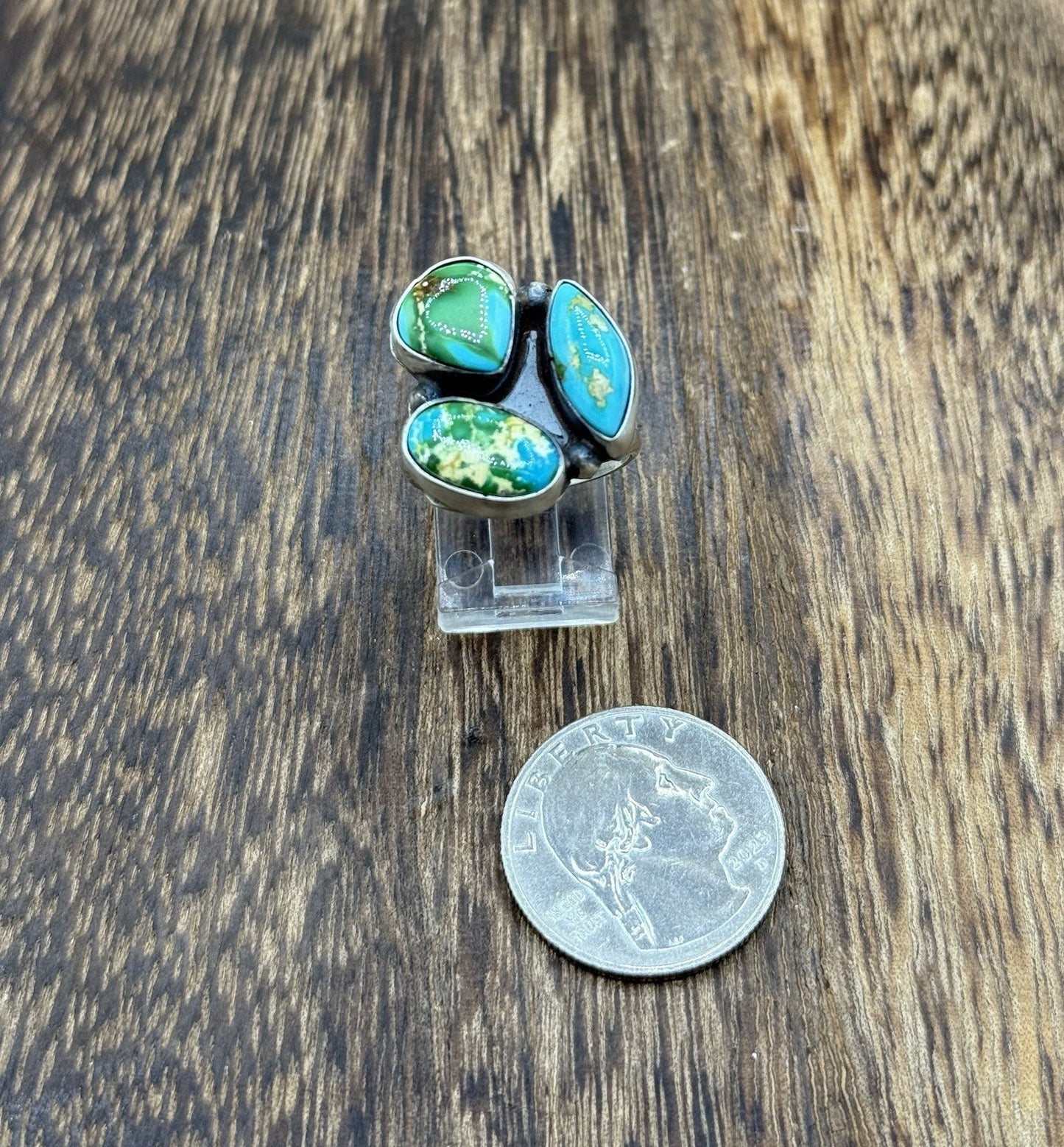 Navajo Handmade Sterling Silver Sonoran Gold Turquoise Cluster Ring Size 8