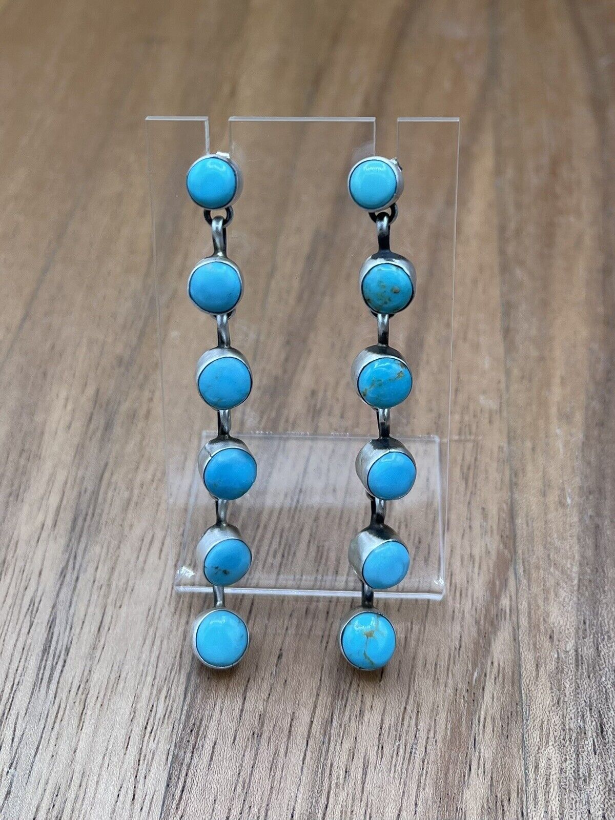 Native American Sterling Silver Navajo Handmade Turquoise Post Dangle Earrings