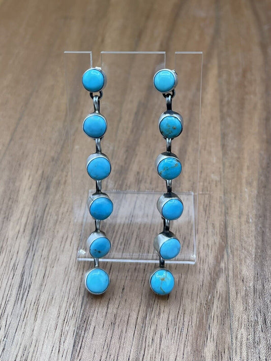 Native American Sterling Silver Navajo Handmade Turquoise Post Dangle Earrings