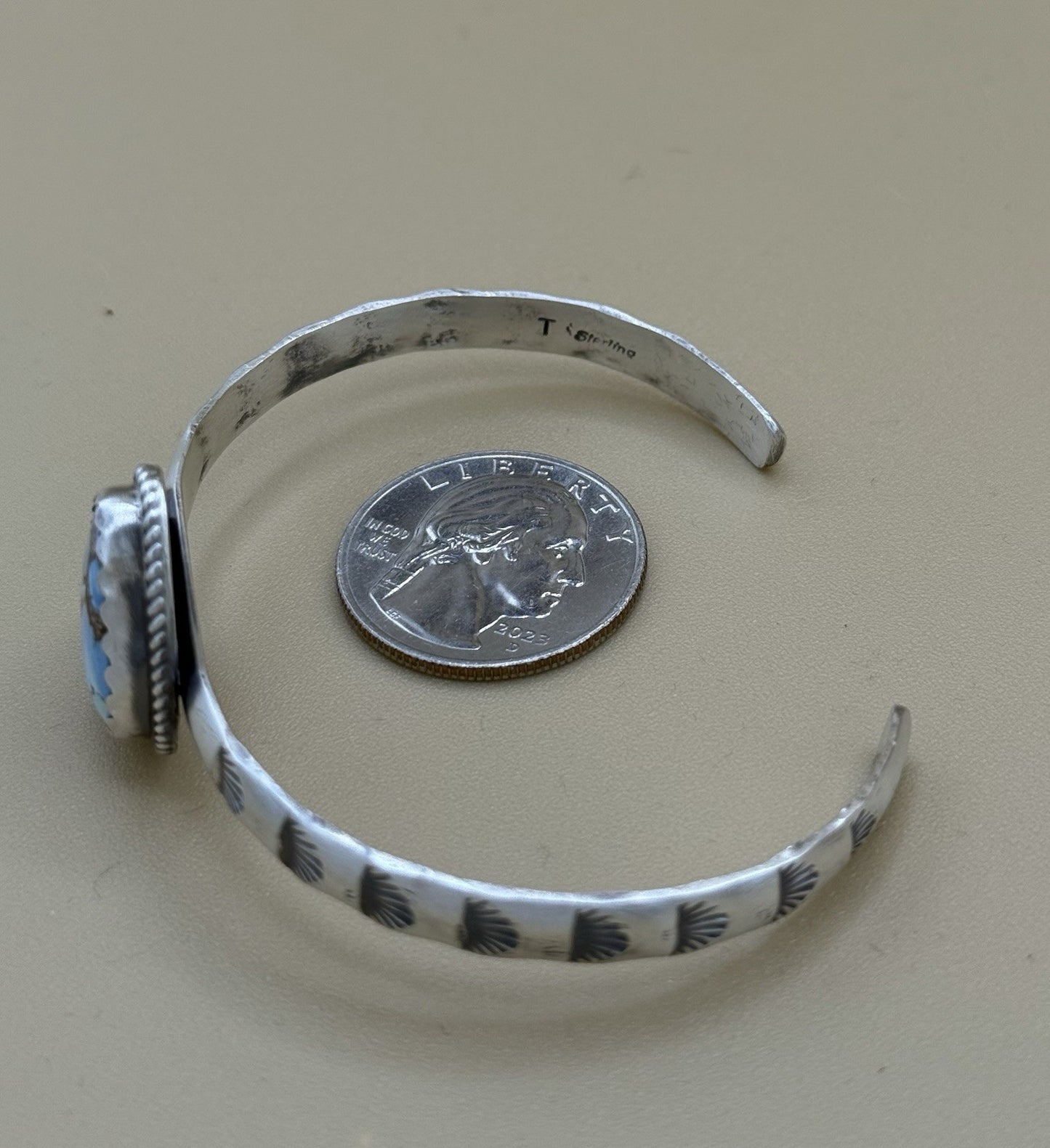 Navajo Handmade Sterling Silver Golden Hills Turquoise Stacker Cuff Bracelet