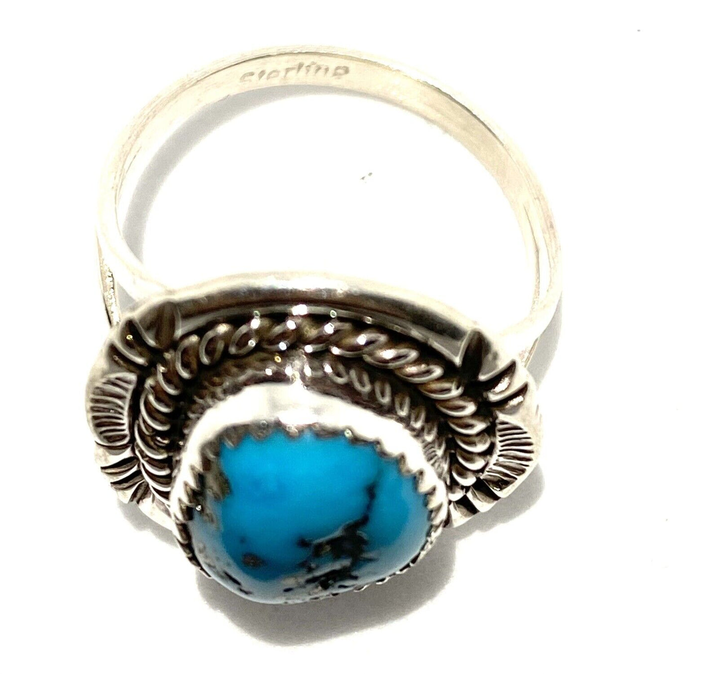 Native American Sterling Navajo Handmade Natural Turquoise Ring Size 7