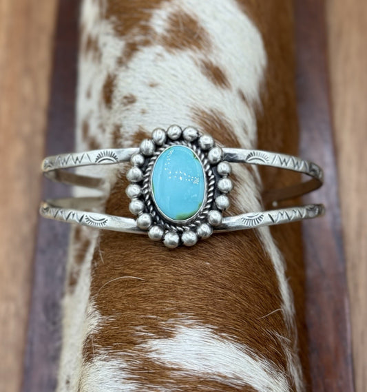 Native Navajo Handmade Sterling Silver Sonoran Gold Turquoise Cuff Bracelet