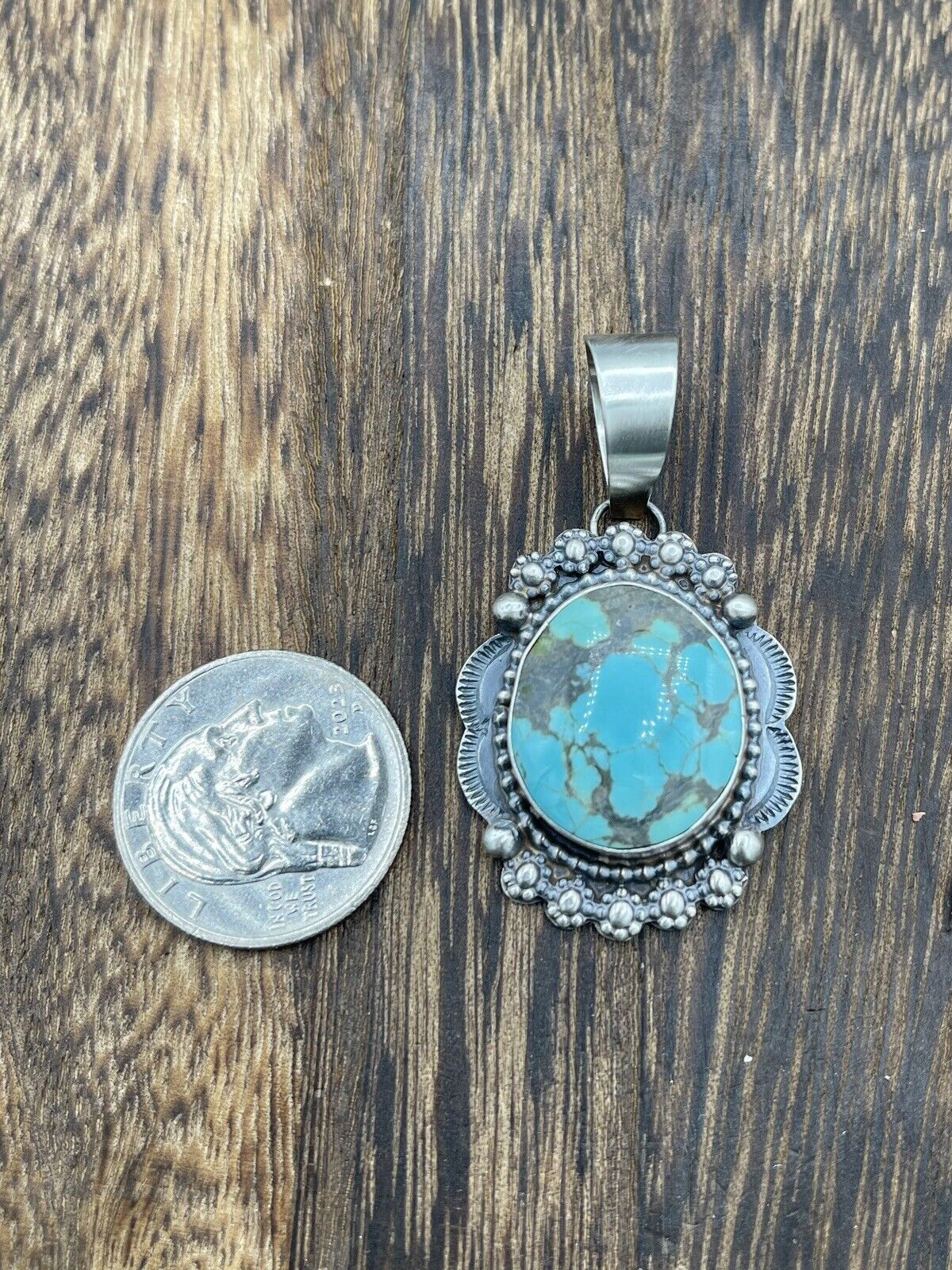 Native American Sterling Silver Navajo Handmade Turquoise Pendant - Betta Lee