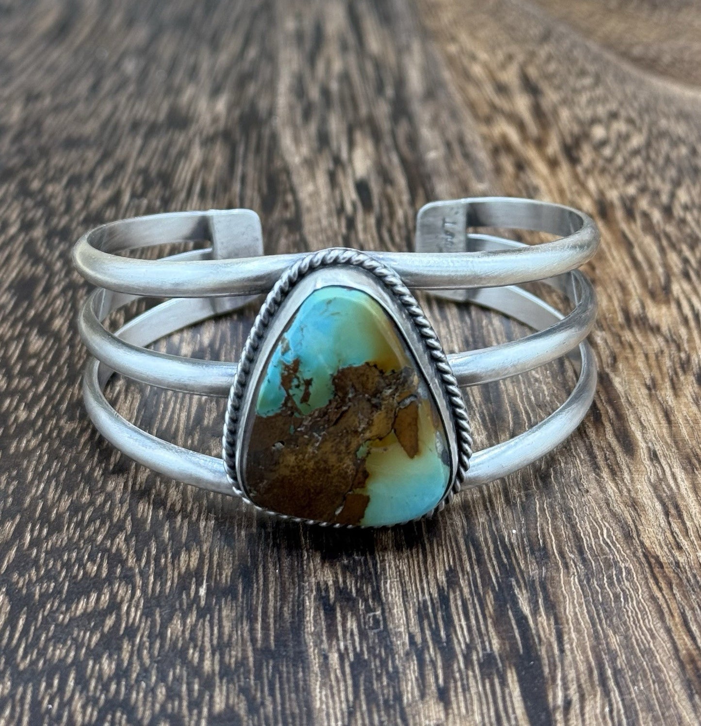 Native American Navajo Handmade Sterling Silver Royston Turquoise Cuff Bracelet