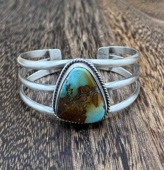 Native American Navajo Handmade Sterling Silver Royston Turquoise Cuff Bracelet