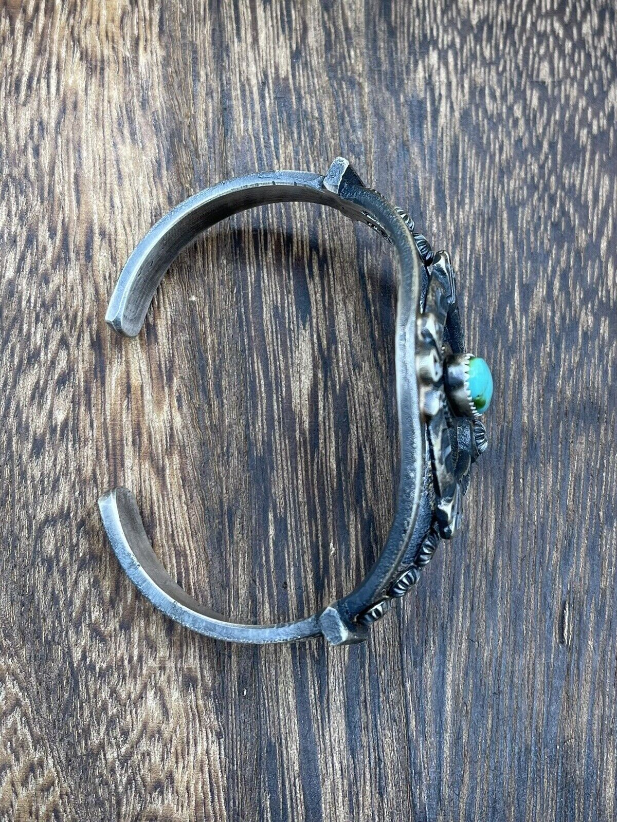 Native American Silver Navajo Handmade Sonoran Turquoise Old look Naja Bracelet