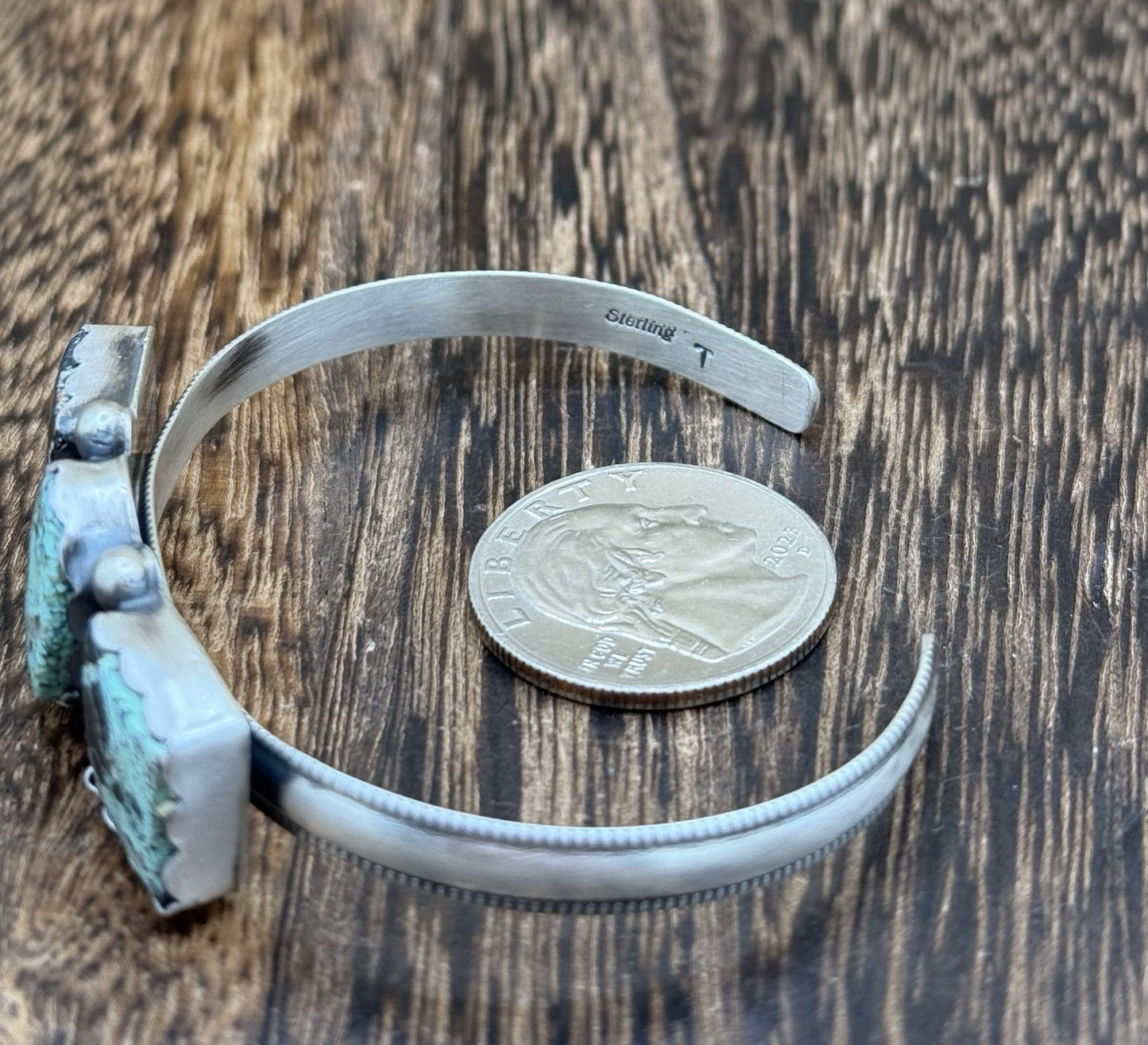 Navajo Handmade Sterling Silver Blackjack Turquoise Stacker Cuff Bracelet