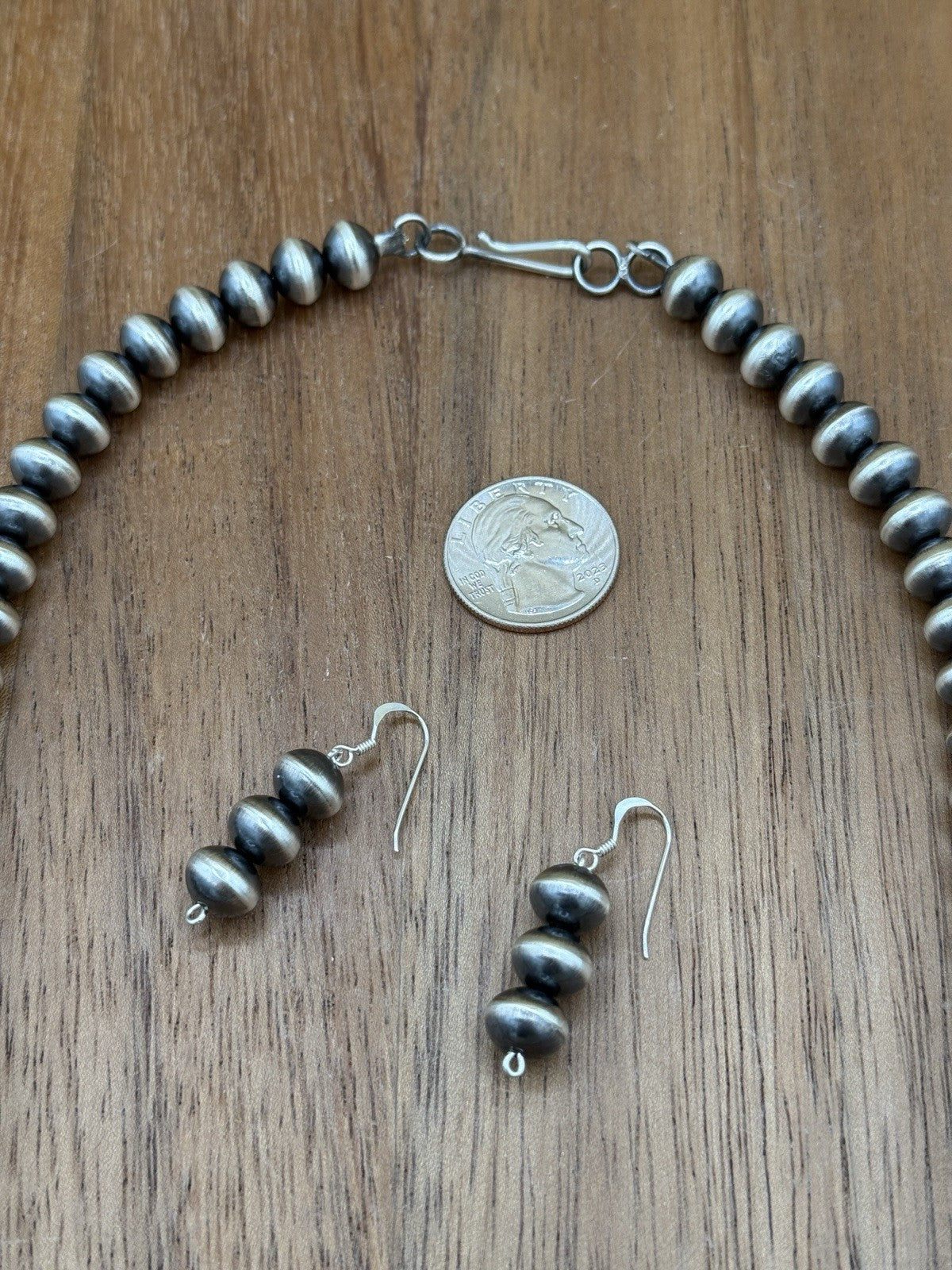 Authentic Navajo Handmade Old Look Navajo Pearl Bead Necklace And Earrings 24”