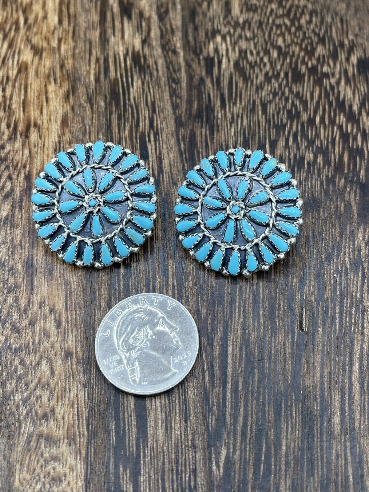 Native American Navajo Handmade Sterling Silver Turquoise Cluster Post earrings