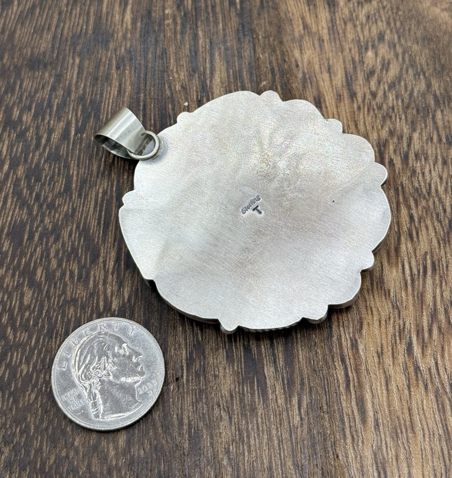 Navajo Handmade Sterling Silver Mixed Turquoise Spiny Large Cluster Pendant