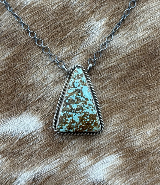 Native Navajo Handmade Sterling Silver Blue Glacier Turquoise Bar Necklace 18”