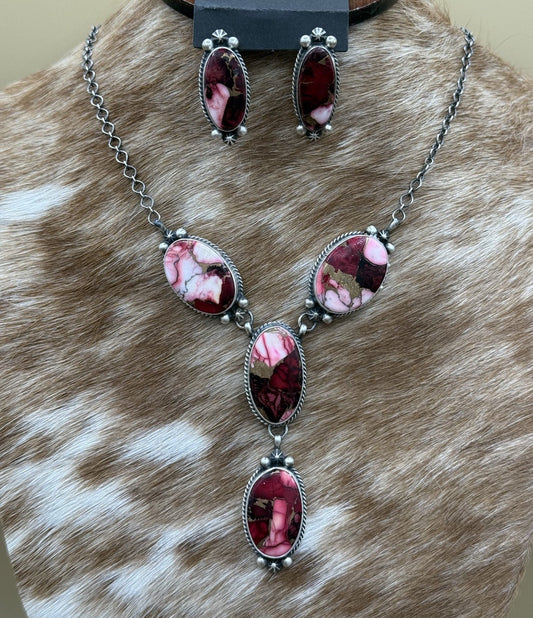 Navajo Handmade Sterling Silver Dahlia Rose Lariat Necklace Set 18”