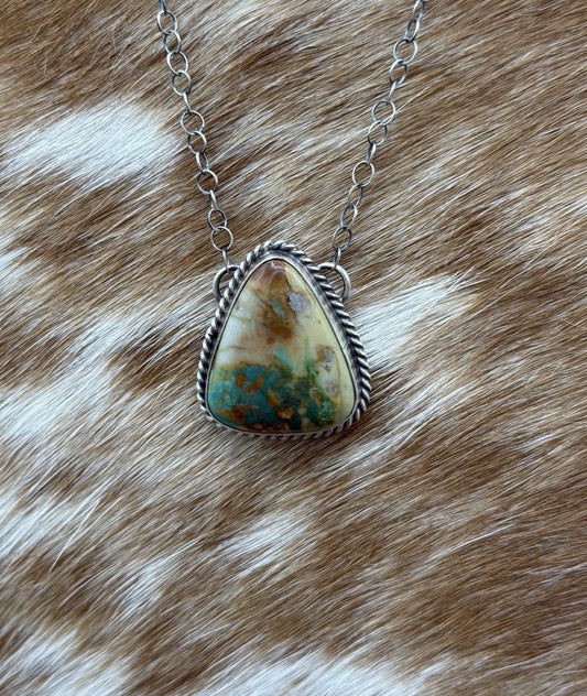 Native Navajo Handmade Sterling Silver Boulder Turquoise Bar Necklace 18”