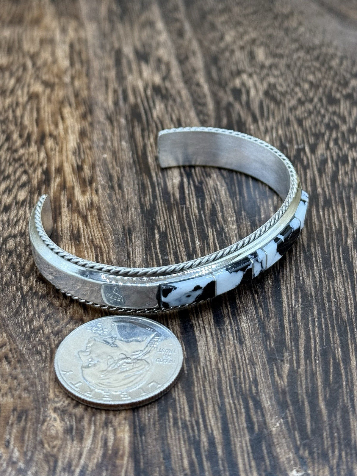 Navajo Handmade Sterling Silver White Buffalo Inlay Cuff Bracelet Francis Yazzie