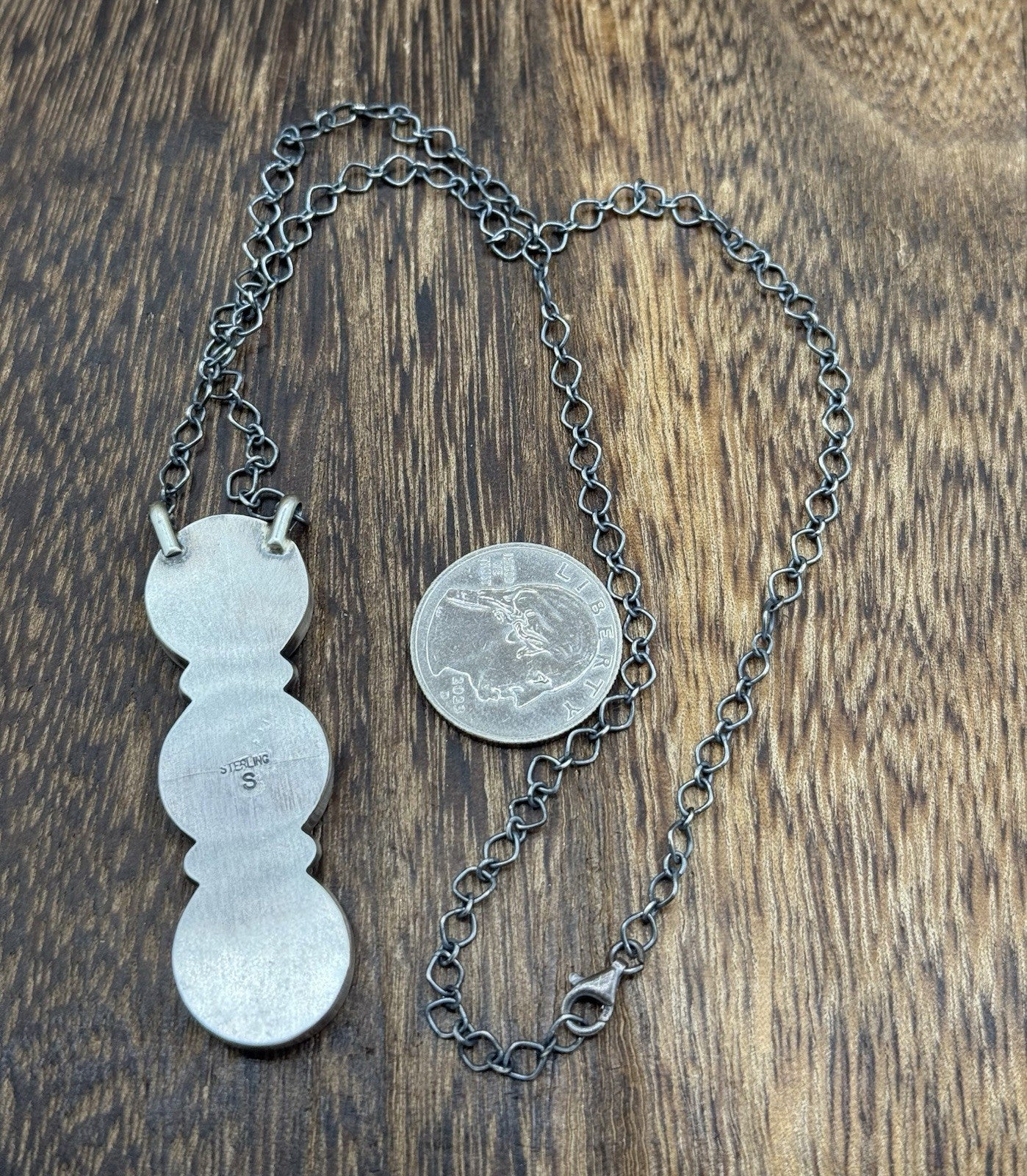 Navajo Handmade Sterling Silver Liberty Dime Cluster Bar Lariat Necklace 18”