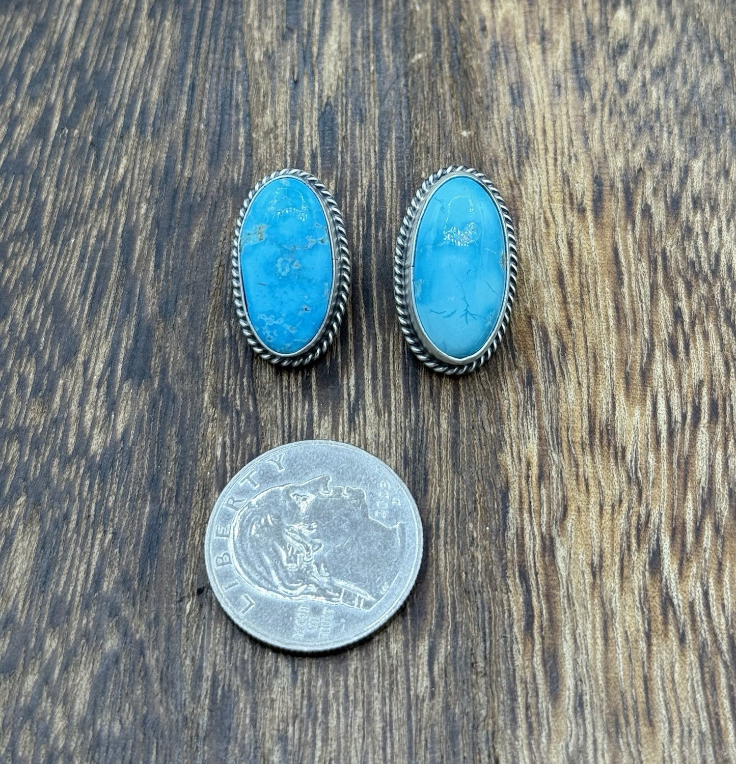 Native Navajo Handmade Sterling Silver Blue Bird Turquoise Post Stud Earrings