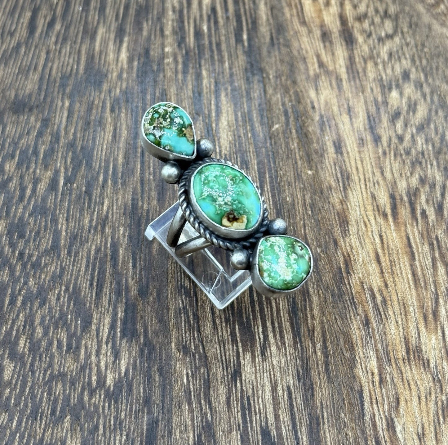 Navajo Handmade Sterling Silver Sonoran Gold Turquoise Cluster Ring Size 7